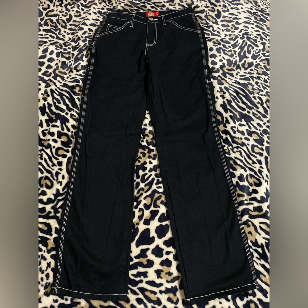 Dickies Black Cargo Pants with White Contrast Stitching